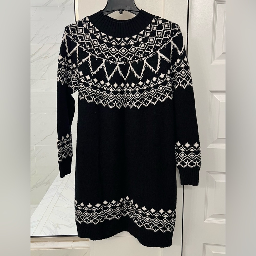 LOFT Black/White Fair Isle Sweater Dress, size LP